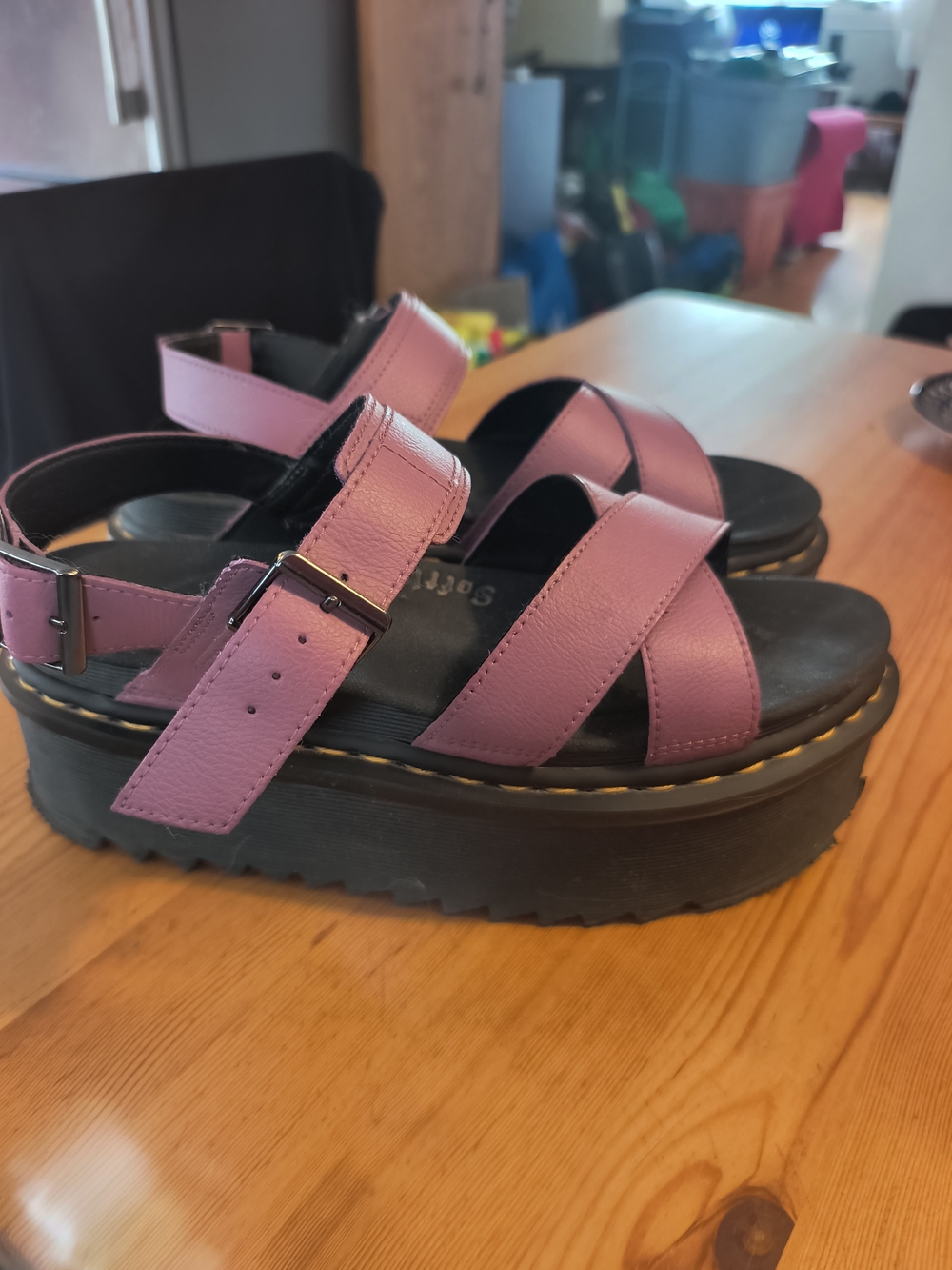 Chunky Dr Martens Sandals in Mauve Pink